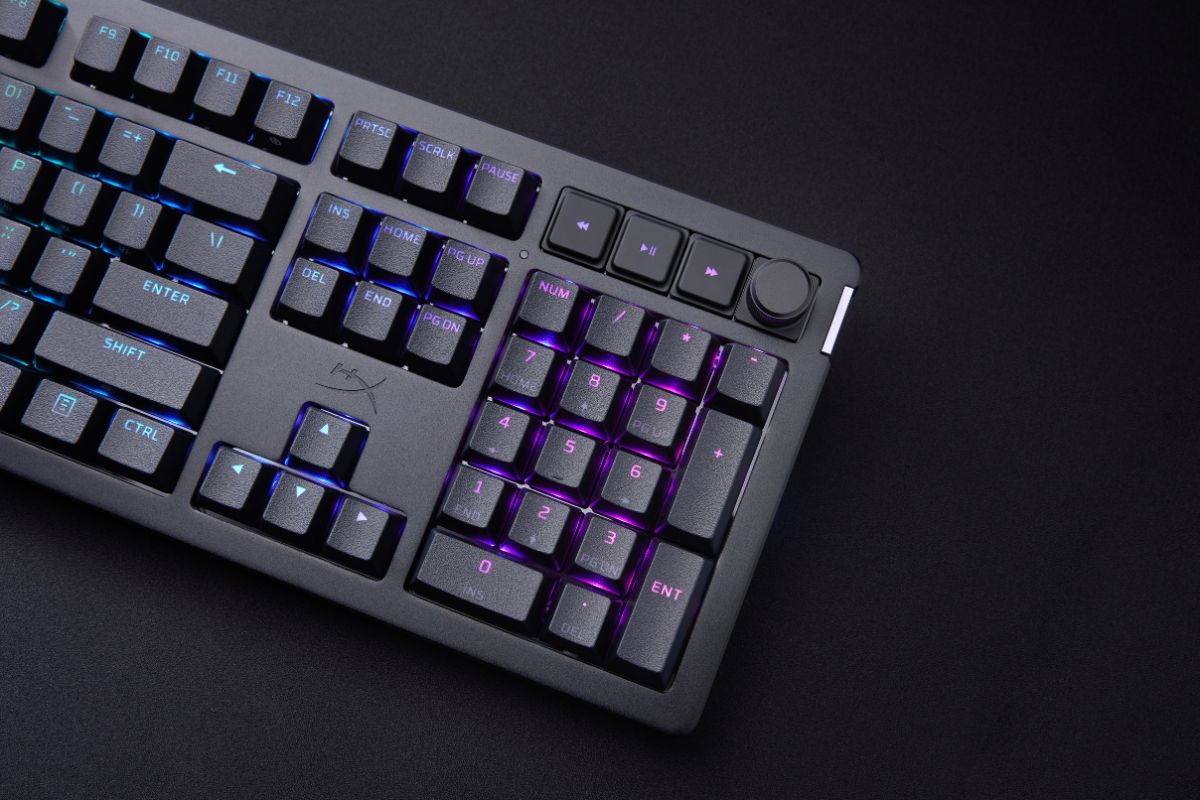 Alloy Rise Full Sized Gaming Keyboard on a black desk