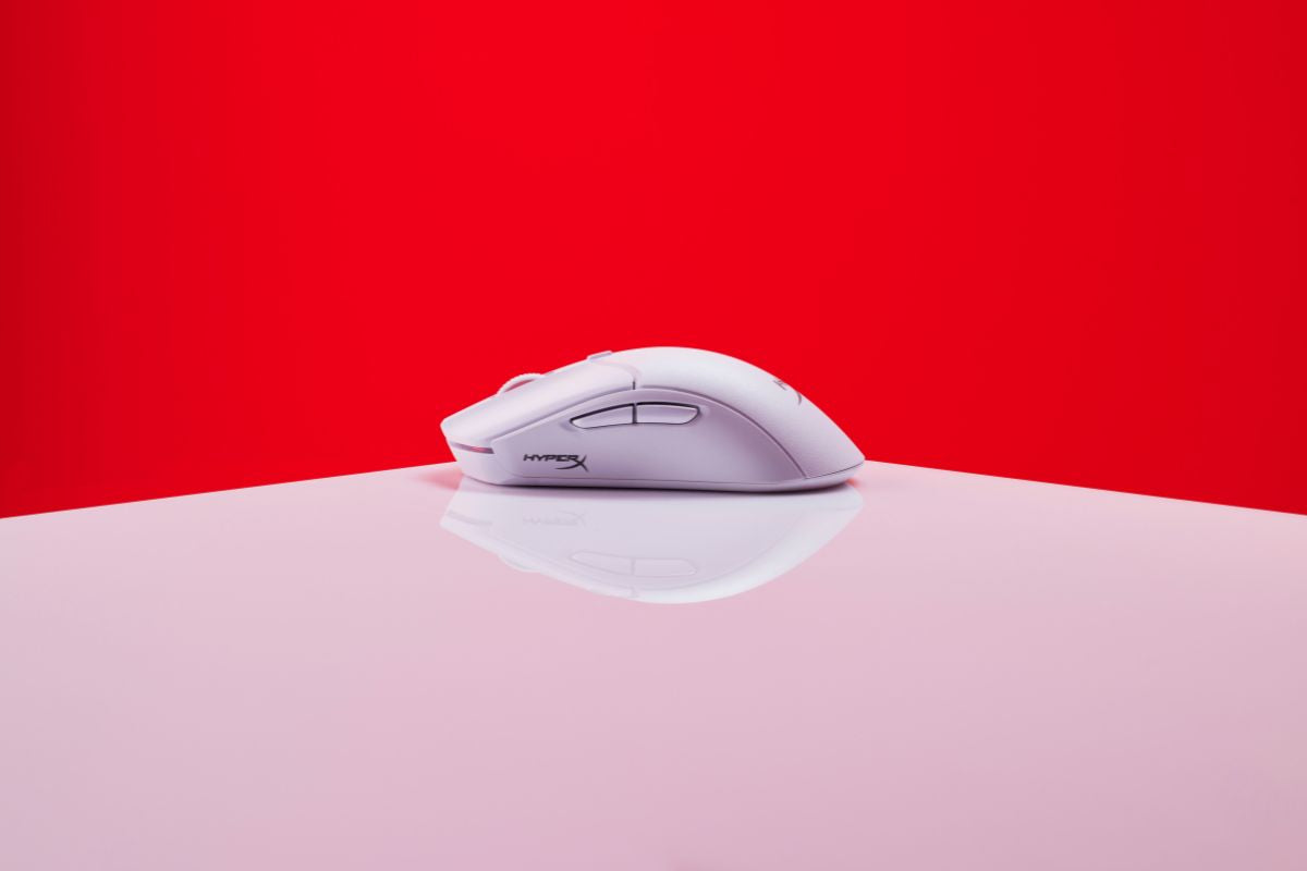 Pulsefire haste 2 wireless in white on red and white background