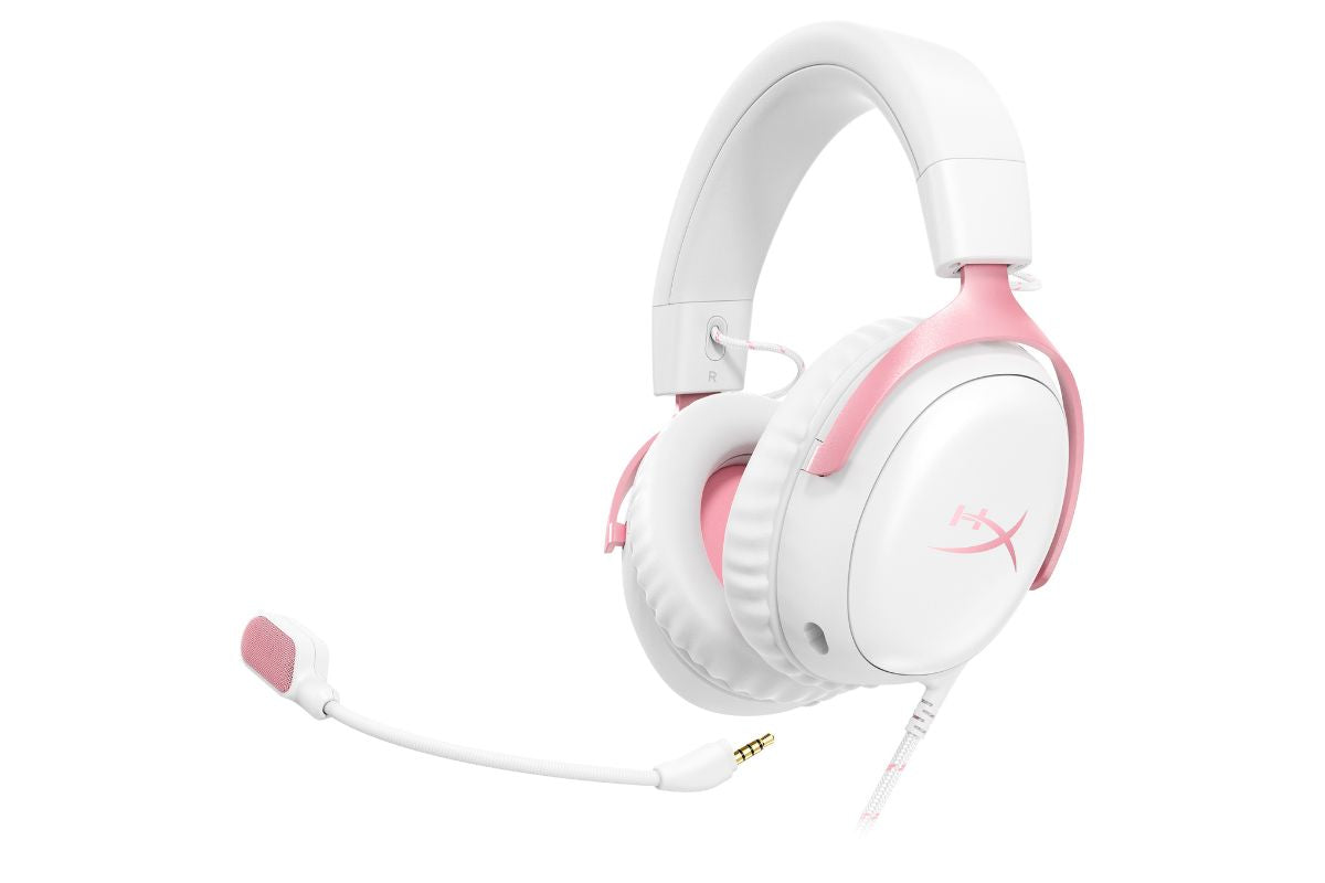 HyperX Cloud III White/Pink wired on white background